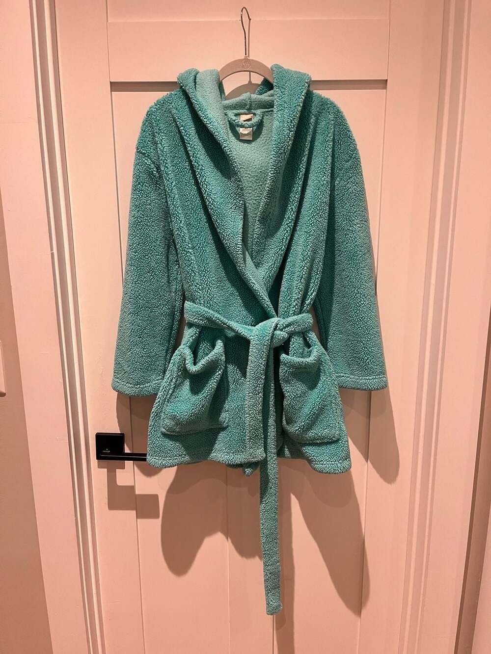 PB Teen Teal Sherpa Fleece Hooded Bathrobe